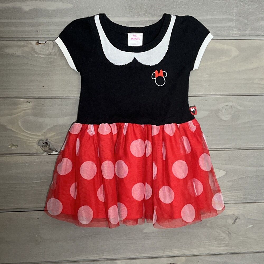Disney Junior Minnie Mouse Dress Girls 2T Tulle Skirt Black Knit Top